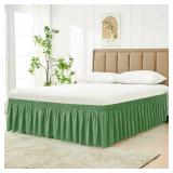 Wrap Around Bed Skirts for Full & Full XL Beds 15\" Drop, Sage Adjustable Elastic Dust Ruffles Easy Fit Wrinkle & Fade Resistant Silky Luxurious Fabric Machine Washable - Retail: $17