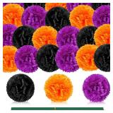 24Pcs Marigold Flower Heads Bulk, Mexican Artificial Marigold Flowers for Day of The Dead Decoration Wreath Garland Craft Diwali Dia De Los Muertos Halloween Home Decor Orange Purple Black - Retail: $