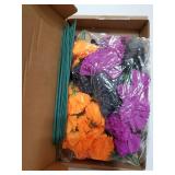 24Pcs Marigold Flower Heads Bulk, Mexican Artificial Marigold Flowers for Day of The Dead Decoration Wreath Garland Craft Diwali Dia De Los Muertos Halloween Home Decor Orange Purple Black - Retail: $
