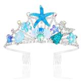 Mermaid Crown Mermaid Birthday Decorations Tail Fish Scales Seashell Hair Accessories for Women Mermaid Headband Tiara Mermaid Birthday Party Blue - Retail: $9
