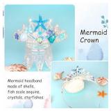 Mermaid Crown Mermaid Birthday Decorations Tail Fish Scales Seashell Hair Accessories for Women Mermaid Headband Tiara Mermaid Birthday Party Blue - Retail: $9