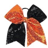 Bow Hair Tie for Girls Large Cheer Bow Sequins Ponytail Women Teen Girls Cheerleading Ribbon Holder Hair Band (Black + Orange) - Retail: $8