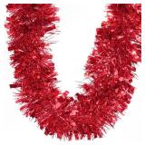 32.8Ft Christmas Tinsel Garland, Red Tinsel Garland for Xmas Tree Decorations Holiday Birthday Wedding Party Supplies