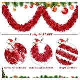 32.8Ft Christmas Tinsel Garland, Red Tinsel Garland for Xmas Tree Decorations Holiday Birthday Wedding Party Supplies
