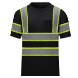 High Visibility Shirts Quick Dry Safety T Shirts with Reflective Strips and Pocket Short Sleeve Mesh Hi Vis Construction Work Class Shirt for Men/Women Black, Large - Retail: $15