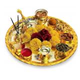 Pooja Thali Set Gold and Silver Plated Puja Thali for Diwali Decoration Gift Items Festival Ethnic Puja Thali for Temple Office Home Wedding Return Gifts (12 Inch | NOBG684, Gold and Silver) - Retail: