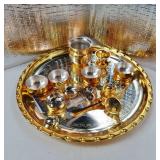 Pooja Thali Set Gold and Silver Plated Puja Thali for Diwali Decoration Gift Items Festival Ethnic Puja Thali for Temple Office Home Wedding Return Gifts (12 Inch | NOBG684, Gold and Silver) - Retail:
