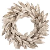 Artificial Champagne Gold Bay Leaf Wreath - 16 Inch Laurel Leaf Xmas Wreath for Front Door Holiday Party Decorations