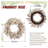 Artificial Champagne Gold Bay Leaf Wreath - 16 Inch Laurel Leaf Xmas Wreath for Front Door Holiday Party Decorations