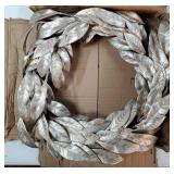 Artificial Champagne Gold Bay Leaf Wreath - 16 Inch Laurel Leaf Xmas Wreath for Front Door Holiday Party Decorations