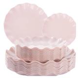 24 Pcs Pink Plates Reusable, Pink Plastic Scalloped Plate Durable and Dishwasher Safe, Baby Shower Plate, Light Weight Daisy Plastic Wavy Plates for Wedding Party Birthday - Retail: $32