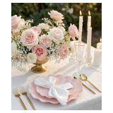 24 Pcs Pink Plates Reusable, Pink Plastic Scalloped Plate Durable and Dishwasher Safe, Baby Shower Plate, Light Weight Daisy Plastic Wavy Plates for Wedding Party Birthday - Retail: $32