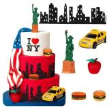 9 Pcs New York Cake Decorations New York Party Decorations Mini Statue of Liberty Yellow Taxi Apple Skyscraper Borders Hot Dogs for American Theme Party Birthday NYC Souvenirs Gift. STATUTE ARM BROKEN