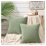 Decorative Square Sage Green Throw Pillow Covers 18x18" Inch Set of 2, Super Soft Chenille Pillows Farmhouse Fall Pillowcase for Living Room Bedroom Sofa Couch Cushion Cover 45x45cm - Retail: $12"