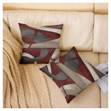 Abstract Spiral Throw Pillow Covers 16x16 Inch Set of 2 Retro Burgundy Red Gray Geometric Stripes Lines Cushion Covers for Teens Men Women Modern Simple Style Cushion Cases for Living Room Couch - Ret