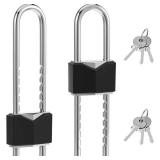 Long Shackle Padlock with Key Solid Brass Removable Adjustable Length Shackle for Gates, Cabinets, Motorcycle, Bike Lock (Black,2 Inch Wide)