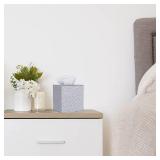 Square Leather Tissue Box Cover - Stylish Cube Tissue Box Holder with Magnetic Bottom, Decorative PU Tissue Box for Vanity Dresser Night Stand Table Countertop Home Office Car, Silver - Retail: $16