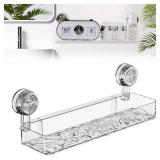 Corrugated Suction Cup Storage Holder, Movable Shower Shelf Suction Cup, Shower Caddy Large Organizer Bathroom, No-Drill Wall Mounted Bathroom Storage Rack Shelf(White) - Retail: $18