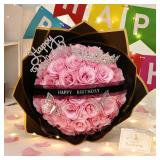 Glitter Roses Bouquet, Birthday Gifts for Women Mom, DIY Fake Flowers Bouquet with Birthday Stand-Up Signs,36 Pink Rose for Grandma Wife Friends - Retail: $32