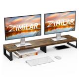 Dual Monitor Stand Riser, Large Monitor Stand for Desk, Wood Monitor Riser with Storage Organizer for Home Office, Monitor Stands for 2 Monitors, Desktop Wooden Monitor Riser for Computer - Retail: $3