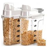 2 Pack Cereal Storage Container, 2.5L Airtight Food Storage Bin, Plastic Kitchen Organizer with Pouring Spout, Measuring Cup Lid, Pantry Dry Food Organization Canisters for Pasta Grain Pet Food