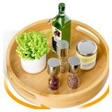 Lazy Susan Organizer Homerays 12 Inch Non-Skid Bamboo Lazy Susan for Kitchen Rotating Spice Rack with Handles, Wood Turntable for Kitchen Cabinet, Countertop (Bamboo, Medium) - Retail: $23