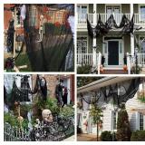 80x400 Inch Super Size Halloween Creepy Spooky Gauze Cloth Black Cheesecloth Scary Halloween Decorations for Haunted House Home Wall Patio Garden - Retail: $10