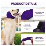 Dog Ear Muffs & No Shake Ear Wrap for Hematoma, Bathing, Drying & Noise Anxiety Relief - Elastic Waterproof Ear Protector with Calming Hoodie Design for Grooming (Purple, M) - Retail: $17