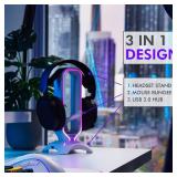 Tilted Nation Gaming Headphone Stand | RGB Headset Stand White | Headset Holder for Desk with Mouse Bungee and USB Hub | The Ultimate Gaming Accessories for Gamers for PS5, Xbox, PC - White.  HEADPHON