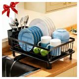 Dish Drying Rack, Stainless Steel Space-Saving Dish Rack, Dish Racks for Kitchen Counter, Kitchen Dish Drainers with Removable Utensil Holder, New Drain Outlet, Plate Rack and Drainboard, Black - Reta
