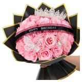 Glitter Roses Bouquet, Birthday Gifts for Women Mom, DIY Fake Flowers Bouquet with Birthday Stand-Up Signs,36 Pink Rose for Grandma Wife Friends - Retail: $32
