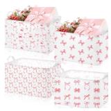4 Pcs Coqutte Pink Bow Storage Baskets Cute Preppy Pink Hamper Storage Bins Foldable Laundry Baskets with Handle Collapsible Organizer for Home Bathroom, Offices, Bedrooms - Retail: $25