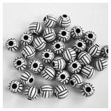 Silicone Sports Beads - 15mm Acrylic Volleyball Round Loose Beads with Big Hole for DIY Necklace, Bracelet & Pendant Making, Heart Shapes, Crafts & Sewing. COUNT UNKNOWN. - Retail: $6