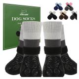 Anti Slip Dog Socks to Prevent Licking Paws, Dog Shoes for Cold Winter, Dog Booties for Hardwood Floors, Dog Boots & Paw Protectors with Grippers for Small Medium Large Senior Dogs Black S - Retail: $