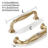 10 Pack 3-1/2 Inch(89mm) Brushed Gold Cabinet Pulls Matte Satin Gold Cabinet Handles Heavy Duty Solid Cabinet Hardware for Cupboard Drawer Pulls Dresser Handle - Retail: $40