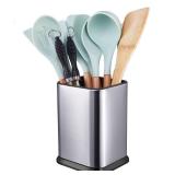 Stainless Steel Kitchen Utensil Holder for Countertop, Spoon Spatula Organizer,Modern Rectangular Large Cooking Utensil Caddy Counter, Utensil Crock Silver - Retail: $14