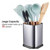 Stainless Steel Kitchen Utensil Holder for Countertop, Spoon Spatula Organizer,Modern Rectangular Large Cooking Utensil Caddy Counter, Utensil Crock Silver - Retail: $14