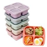 6 Pack Snack Containers, 4 Compartment Snack Box Containers Bento Box, Reusable Meal Prep Lunch Containers for Adults Kids Toddler, Divided Food Containers for Travel Work School