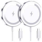 Apple Mag-Safe Charger 2 Pack, Magnetic Wireless Charger for iPhone 17/17 Pro/17 Pro Max/Air/16 15 14 13 12 Pro Max Plus mini, Charging Pad for Airpods Pro 3 2,Strong Magnet, Silver - Retail: $13