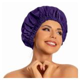 Reusable Shower Cap for Women, Large Waterproof Shower Bonnet Washable Elastic Band Bath Hair Hat for Long Hair, Braids(Dark Purple) - Retail: $10