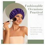 Reusable Shower Cap for Women, Large Waterproof Shower Bonnet Washable Elastic Band Bath Hair Hat for Long Hair, Braids(Dark Purple) - Retail: $10
