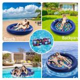 2-Person Pool Floats Adult Heavy Duty, LUSARRYWILL 80"X80" Inflatable Pool Mats with Cup Holders, Detachable Headrest, for Backyard, Water Party, Pool, Lake, Beach, Outdoor. VISIBLE USE.