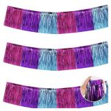 3 Packs Metallic Foil Fringe Garland Blue Purple Pink Wall Hanging Tinsel Fringe Banners for Car Floats Bridal Shower Wedding Birthday Easter Graduation Holiday Party Decoration(30 Feet) - Retail: $12