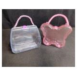 Clear and Pink Plastic Butterfly Purse with Pearl Handle