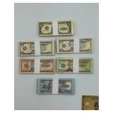 Mini brands Stacks of Dollars, Yen, Frac, and Pounds