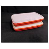 Two Vintage Orange Tupperware Containers 9\" x 5\" with Lids