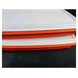 Two Vintage Orange Tupperware Containers 9\" x 5\" with Lids