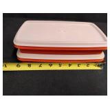 Two Vintage Orange Tupperware Containers 9\" x 5\" with Lids