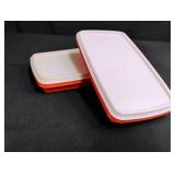 Two Vintage Orange Tupperware Containers 9\" x 5\" with Lids