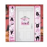 Pink Halloween Happy Boo Door Banner Pink and Black Banners